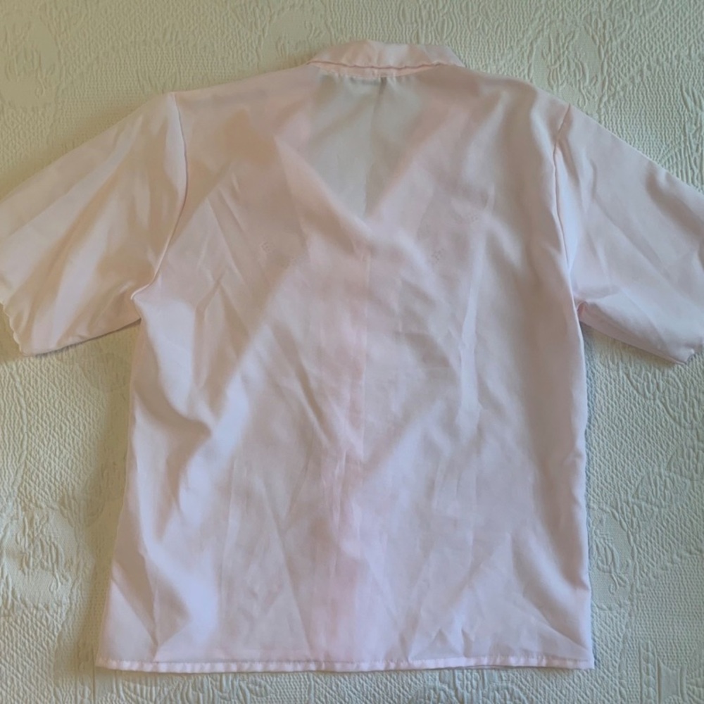 Vintage Quintessentials Ladies Button-Up Pale Pink Lace Floral Cutout Blouse 80s - Picture 3 of 9